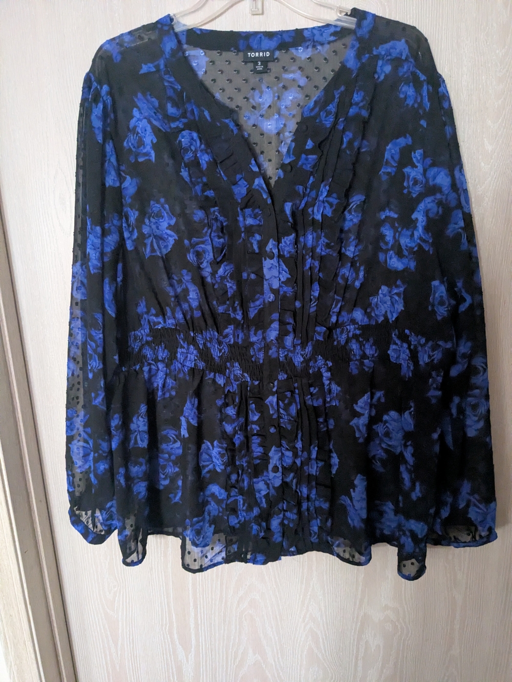 torrid Black and Royal Blue Floral Peasant Blouse